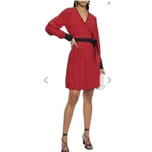 Diane von Furstenberg DVF Jimena Pleated Printed Crepe De Chime Mini Wrap Dress